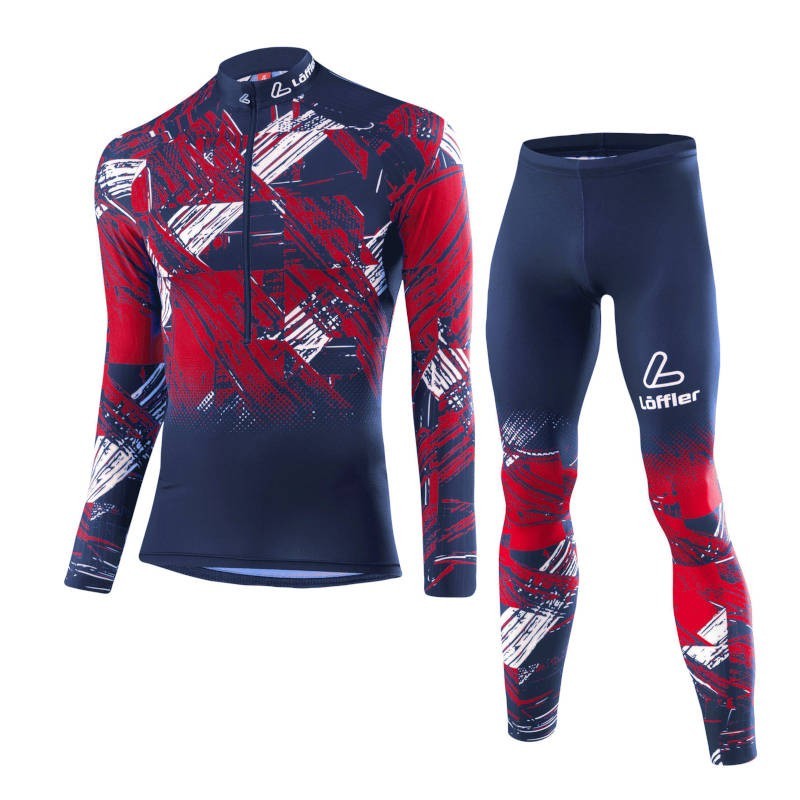 Löffler Langlauf ski suit WorldCup 2024 donkerblauw / rood (kinderen)